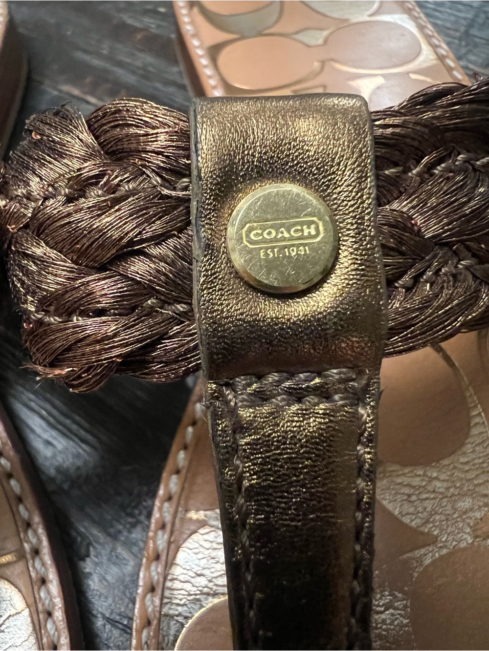 Coach Copper Braided Signature Footbed Flip-Flops Sandals - Picture 8 of 10